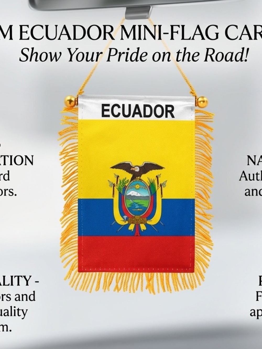 ECUADOR  MINI BANNER FLAG 4 x 6" with BRASS STAFF & SUCTION CUP  - NEW